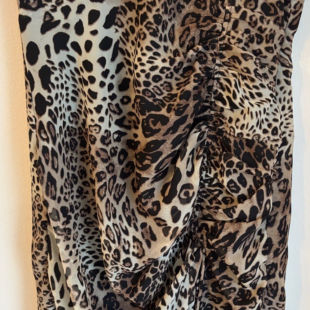 ASTR the label cheetah Animal Print ruched Midi short sleeve womens Dress M EUC - Picture 5 of 13